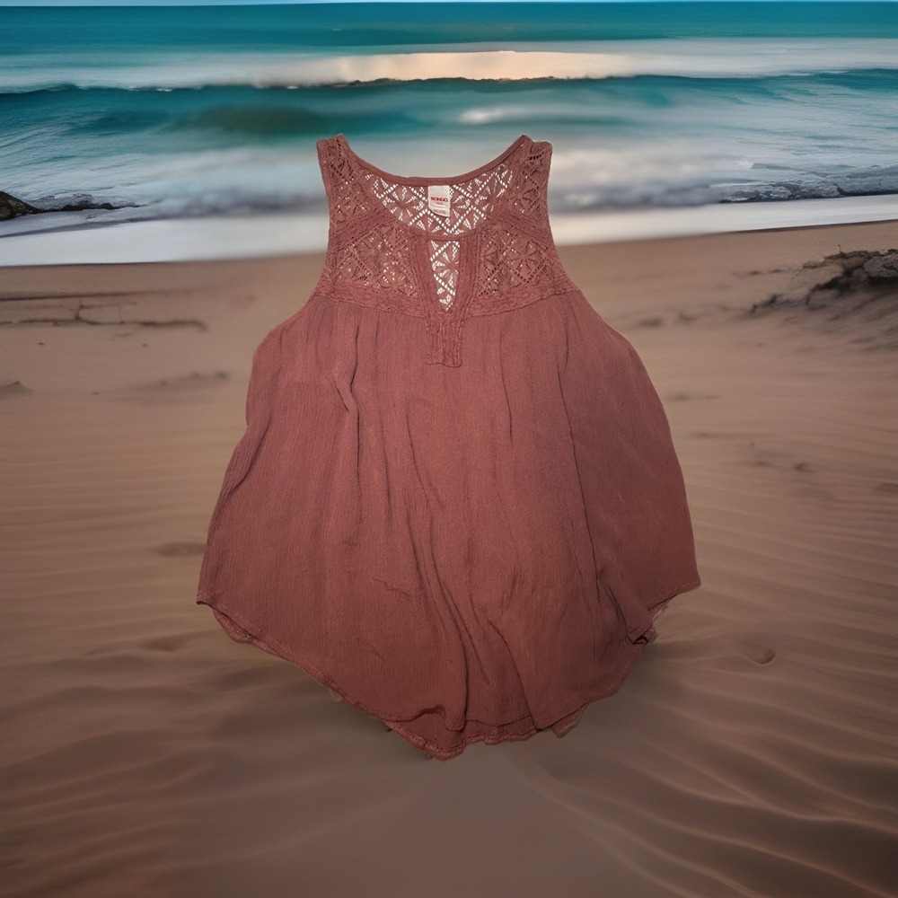 Y2K BONGO Dusty Rose Crochet Lace Boho Tank Top Small